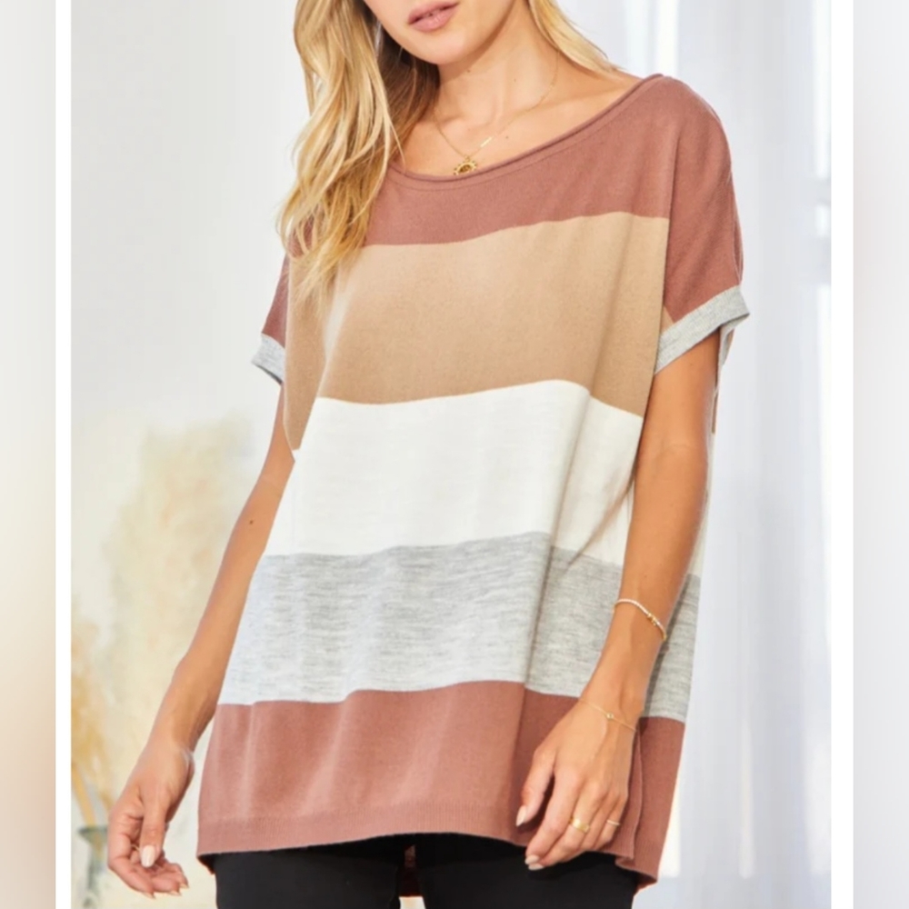 NWT Off-the-Shoulder Color Block Knit Sweater